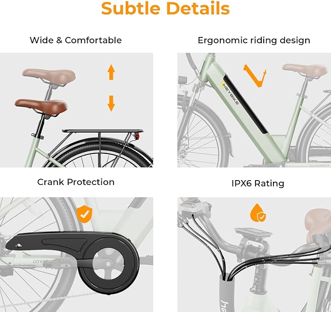 Heybike Cityscape 2.0 Electric Bike for Adults with 1200W Motor Peak, 468Wh Removable Battery, up to 50Miles 24MPH 26" Electric Commuter Bike with 7-Speed, UL Certified