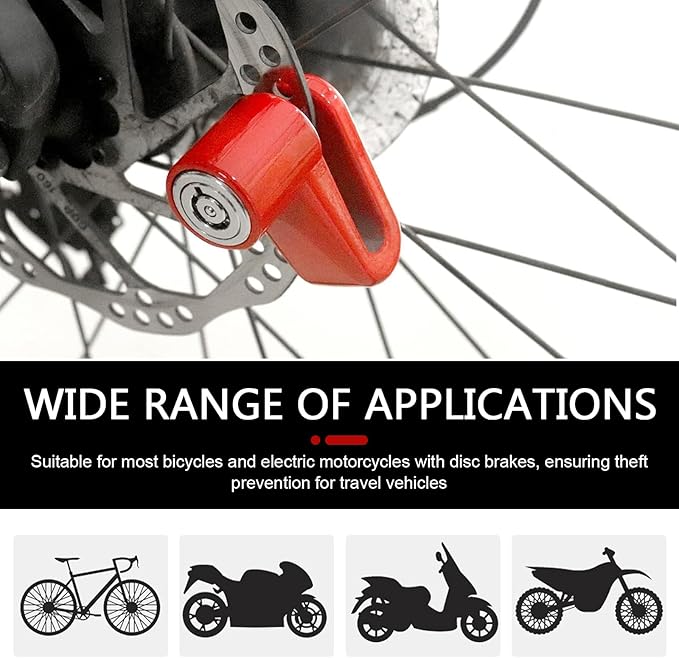 2 PCS Disc Brake Locks, Heavy Duty Bike Lock, Anti-Theft Security Wheel Disc Lock, Universal for Motorcycles Bike Scooter (Red)