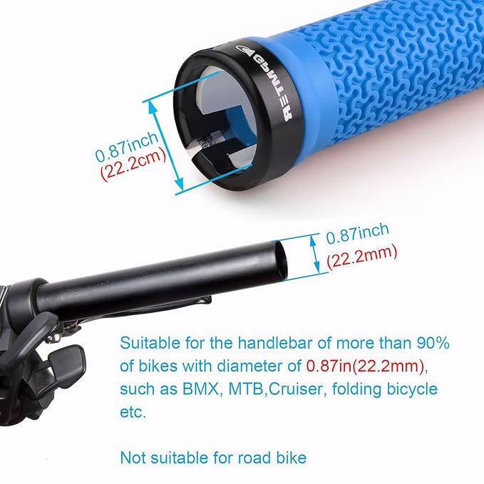 Bike Handlebar Grips, Single Lock on Bicycle Handle Bar, for BMX, Mountain, MTB, Beach Cruiser, Scooter, Folding Bike, Soft Non-Slip-Rubber Hand Grip Comfortable Ergonomic