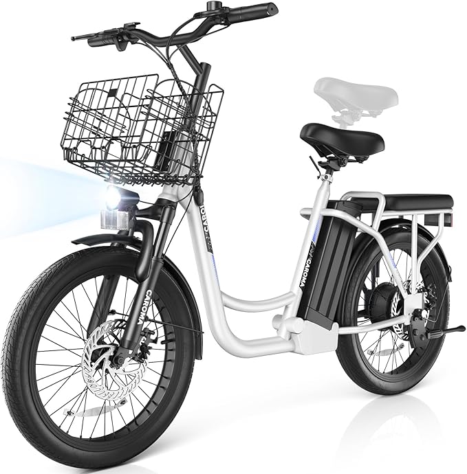 Caroma Peak 500W/800W/1200W Electric Scooter with Seat, 20" Fat Tire Electric Bike with 48V Removable Battery, Up to 30Miles & 20MPH, Adult Scooter for Commuting with Basket&Adjustable Seat