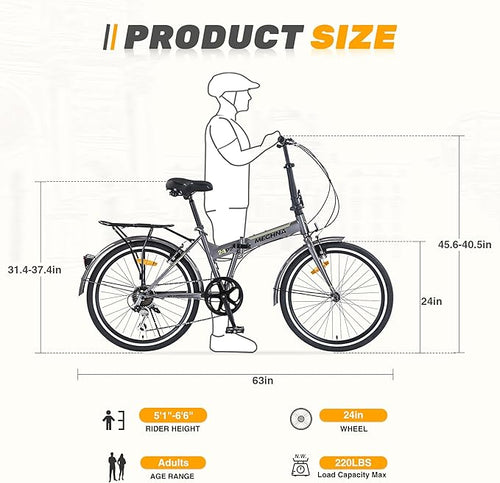 20" Folding City Commuter Bike,7-Speed Shimano,Lightweight Aluminum Frame,Foldable Bicycle for Adults,Compact Folding Bike,Mini Portable