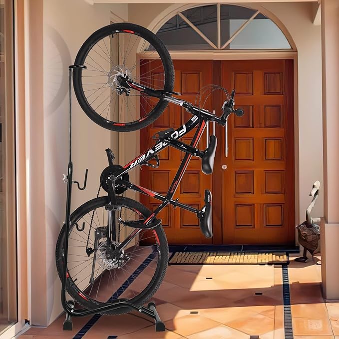 3 in 1 Bicycle Floor Stand - Freestanding Upright Parking Storage Rack, Space Saver, Suitable for Mountain Bike, Road Bike, Max Wheel Diameter 27.5 Inches