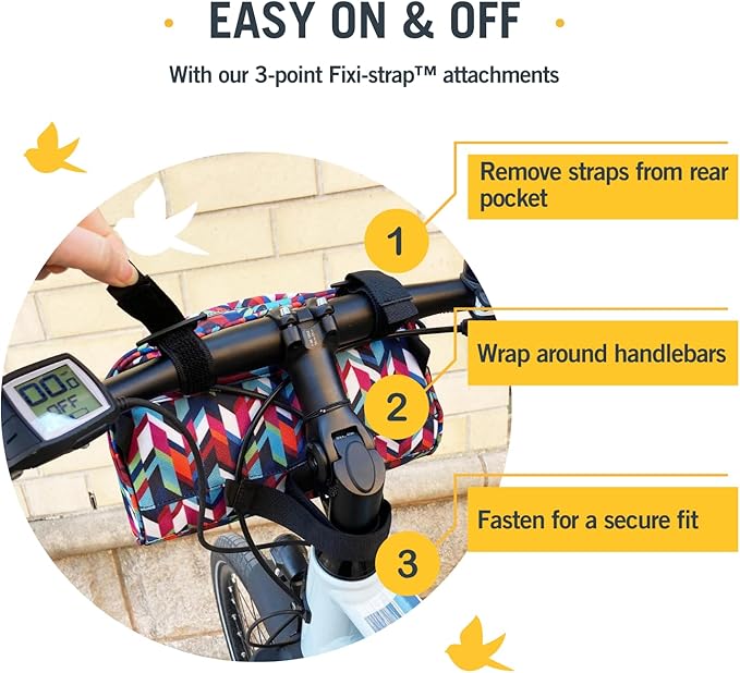 Po Campo Domino Handlebar Bag - Large, Waterproof Bicycle Storage Baskets for Front Mount - Lightweight Bike Bags That Convert To Crossbody (Bubbly)