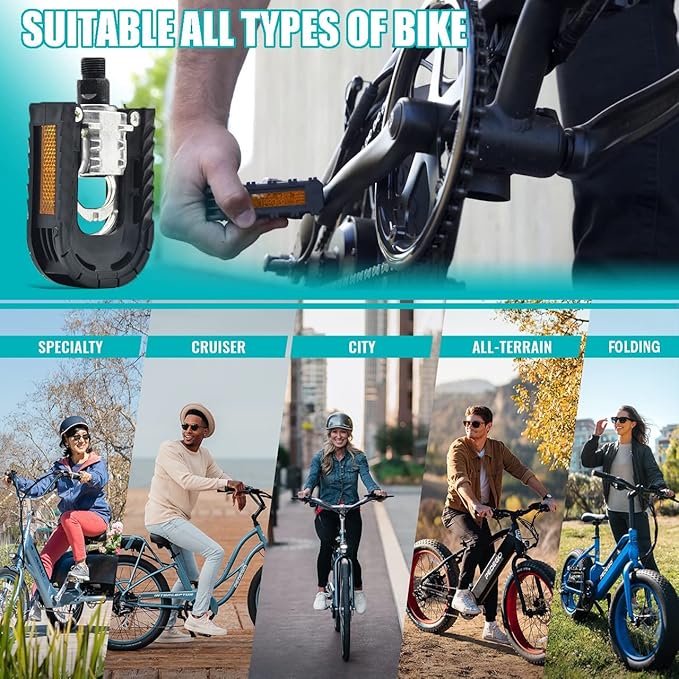 Bike Pedals, Folding Bike Pedals 9/16'' with Reflective Strips | Aluminum | Non-Slip | Waterproof | Wide Flat Cycling Foldable Pedals for Ebike, Urban Commute, MTB Bikes