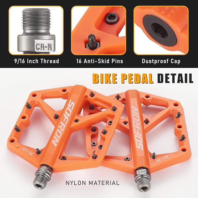 Nylon Bike Pedals, Lightweight Mountain Bicycle Pedals for BMX/Road Bikes, Lightweight, Non-Slip, Perfect for Mountain & Road Biking