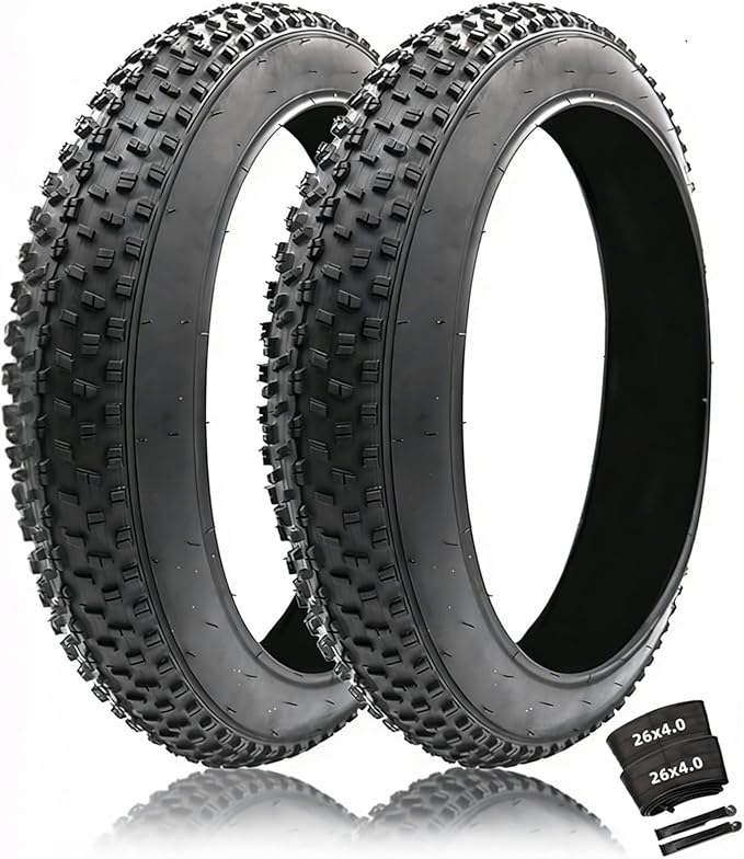 20, 24, 26 Inch Fat Bike Tires, 3.0/4.0 Width with Inner Tubes, Puncture Proof All Terrain Snow Sand Off Road, E-Bike Replacement for Mountain/Commuter/Beach Cruiser