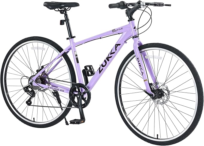 7 Speed Hybrid Bike, Aluminum Alloy Frame, Double Disc Brakes, 700C Road Bike, Fast Acceleration, Suitable Aerodynamic Riding Position for Men and Women City Bicycle