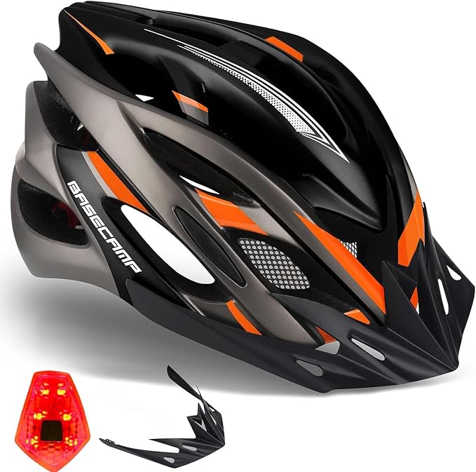Basecamp Bike Helmet for Women Men with LED Safety Light Removable Sun Visor Lightweight Bicycle Helmet Adjustable Breathable Mountain & Road Cycling Helmets for Adult