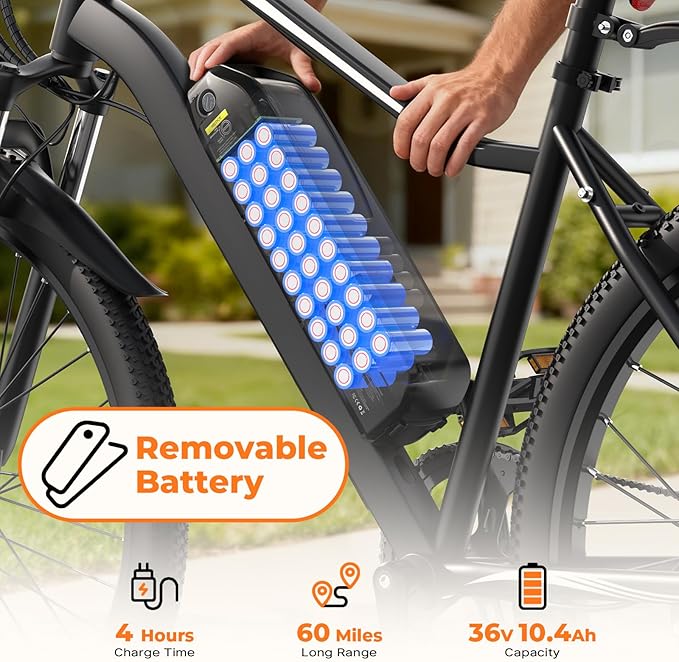 Electric Bike, 750W Peak Motor, 60+ Miles & 20MPH, 26'' Tires E-Bikes, Shock Absorber, Commuting Electric Bike for Adults