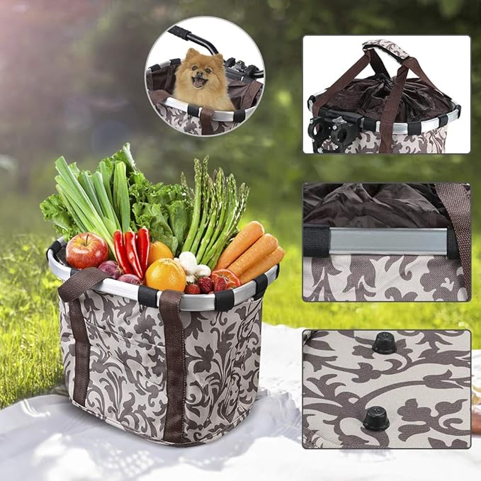 Lixada Bike Basket, Small Pet Cat Dog Carrier Bicycle Handlebar Front Basket Folding Detachable Removable Easy Install Quick Released Picnic Shopping Bag, Max. Bearing: 11lbs