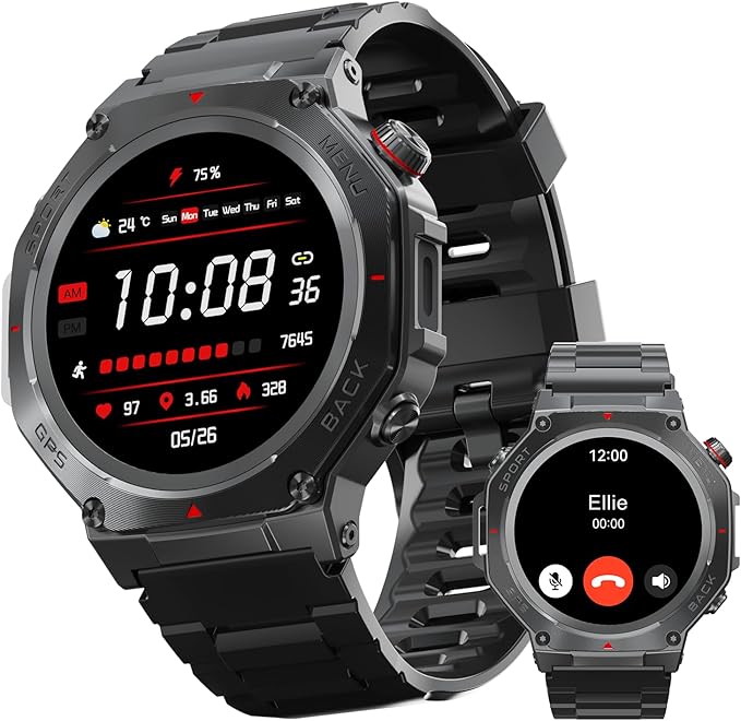 Military Smart Watch for Men Women,1.5" HD Touchscreen Rugged Fitness Tracker Smartwatch, Bluetooth Dual-mode GPS,3ATM Waterproof,170+ Sport Modes with Heart Rate/Sleep Monitor Watch for Android/ios