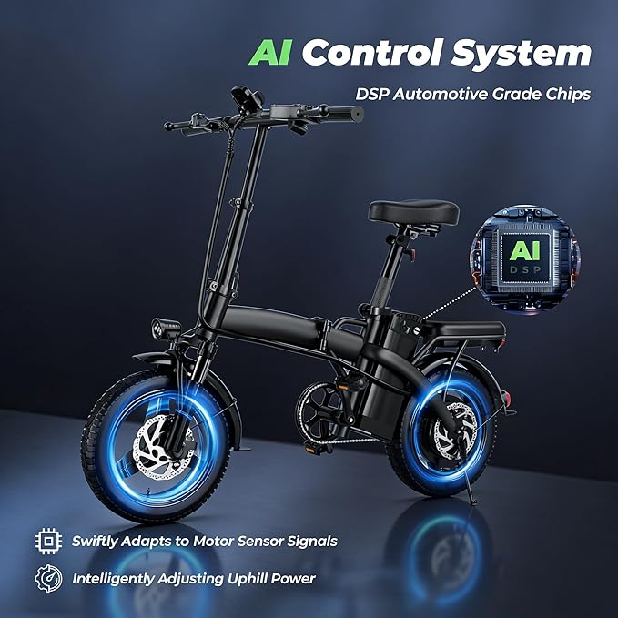 Electric Bike for Folding Adults, 14" Commuter 500W Ebike 35 Miles Range & 23MPH, UL2849 Certified Foldable E-Bicycle with Removable Battery, Dual Disc Brakes