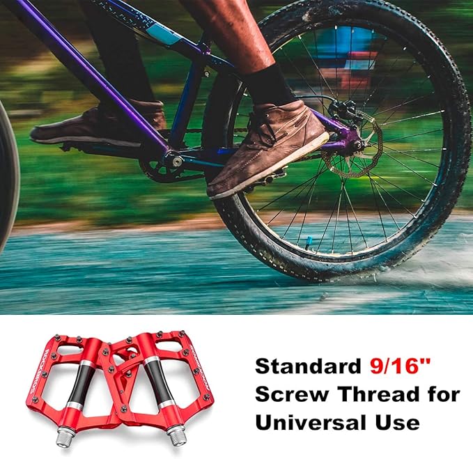ROCKBROS Mountain Bike Pedals MTB Pedals Bicycle Flat Pedals Aluminum 9/16" Sealed Bearing Lightweight Platform for Road Mountain BMX MTB Bike