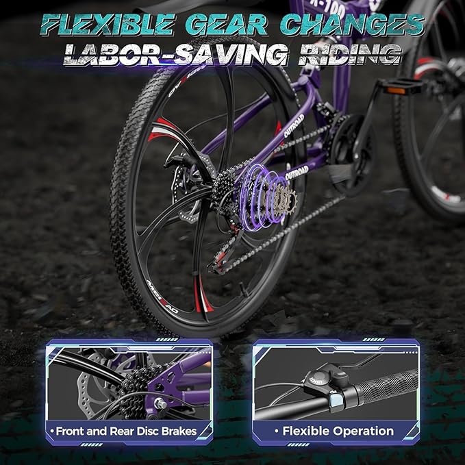Betterland 26 Inch Adult Folding Mountain Bike, 21 Speeds Full Suspension Foldable Bikes, Dual Disc Brake, High Carbon Steel Frame Bicycle for Men Women