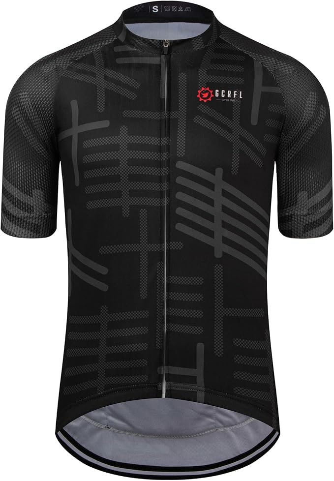 GCRFL Men's Cycling Jersey Short Sleeve Biking Shirt with 3 Rear Pockets + Zipper Pocket Breathable Quick Dry Bicycle Jersey