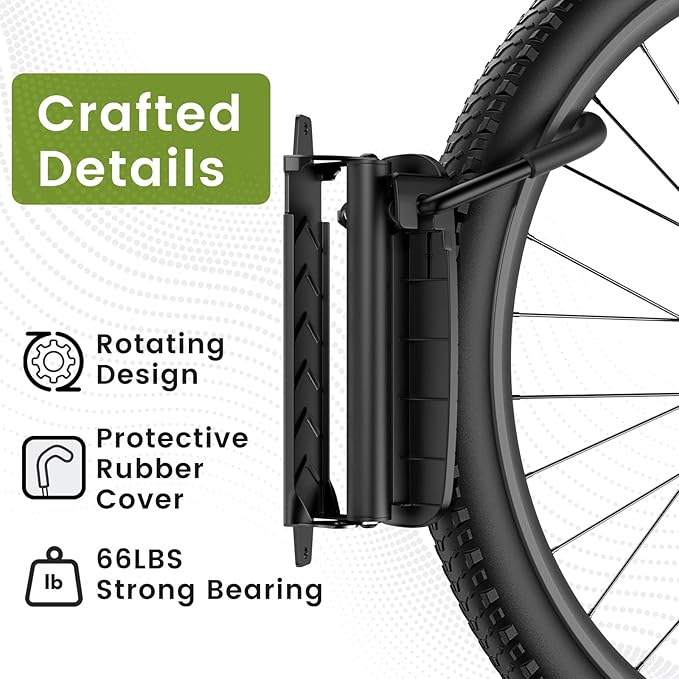 Housolution Swivel Bike Wall Mount [1 Pack], 150° Swivel Vertical Bike Rack Wall Hanger Holds up to 66lbs for Mountain/Road/Hybrid Bikes, Bike Hangers, Bicycle Storage Rack for Garage