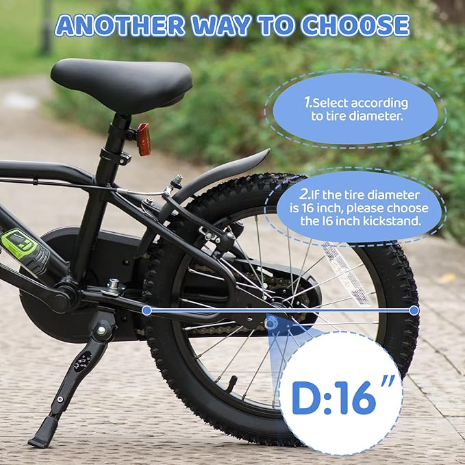 Adjustable Kickstand for Kids Bike, Bike Kickstand Center Mount for 16 18 20 Inch Kids Bikes, Aluminum Alloy Durable Bicycle Kickstand Bike Accessories for Kids, Black