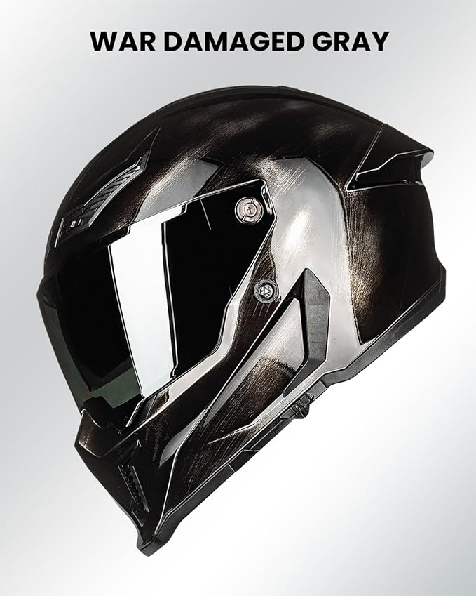 ILM Motorcycle Helmets for Adult Men Women Full Face DOT ECE Powersports Dual Visor Street Racing Helmet with Pinlock Cascos para Motos Model MF509 (War Damaged Gray, M)