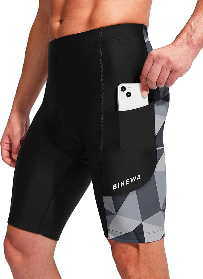 Bikewa Men's Bike Shorts 3D Padded Cycling Road Biking Mountain Riding Biker Bicycle UPF 50+ Cycle Shorts Zipper Pockets