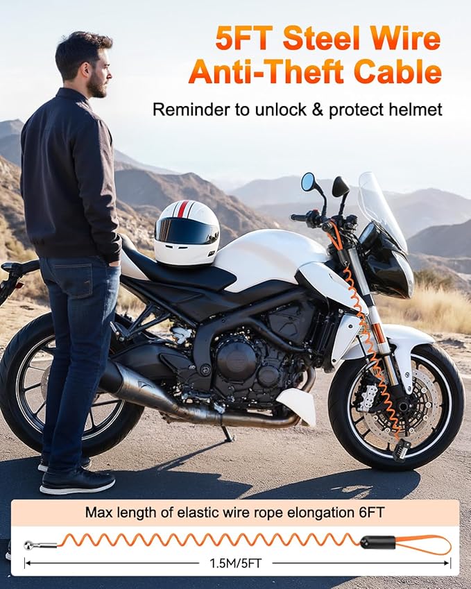 Motorcycle Locks Anti Theft, 4 Digit Combination Motorcycle Wheel Lock, Disc Brake Lock with 5FT Reminder Cable for E-Bikes, Motorcycles, Scooters & Mountain Bikes, Anti-Picking & Anti-Cut Design