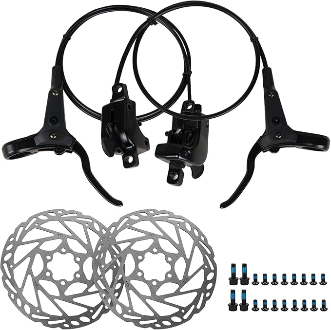 Bike Hydraulic Brakes Set, Front 750mm Rear 1600mm 2 Piston Kit with 160mm 6-Bolt Disc Brake Rotor, Aluminum Allloy Lever,Disc thickness 2.3 mm,Bracket, Calipers,fit MTB Mountain City Electric Bike