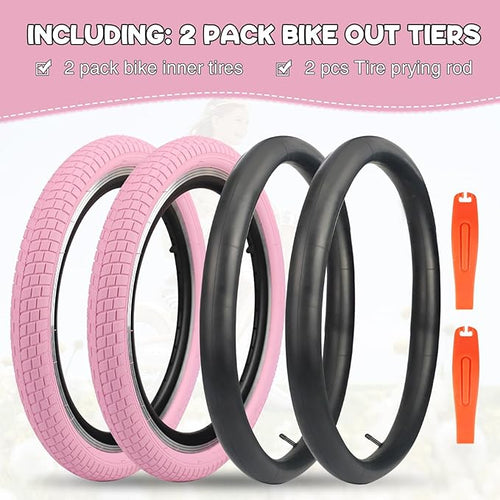 12/16/20x2.125 Bike Tires 1/2 Pack 12/16/20 Inch Kids Folding Replacement Tire/Tube Suitable for Tires 12/20x2.1 12/16/20x2. 125 12/20x2.25, Multiple Colors