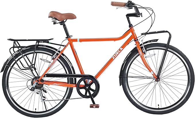 Vintage Style 26 Inch Adult Cruiser Bicycle Hybrid Bike 7 Speeds Commuter Bike for Women, Men, Seniors, SHMANO Shifter and derailleur Step-Over Steel Frame,Double Cargo Rack，4 Colors