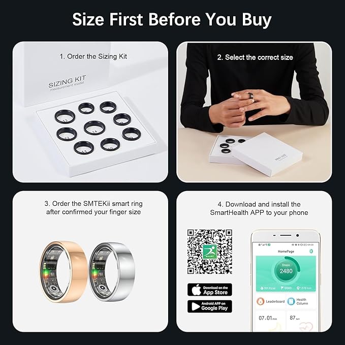 Health Smart Ring Fitness Tracker with GPS Route for Men Women, Step/Heart Rate/Blood Oxygen/Blood Pressure/Sleep Monitoring for iPhone & Andriod, No App Subscription (Rose Gold, #7)