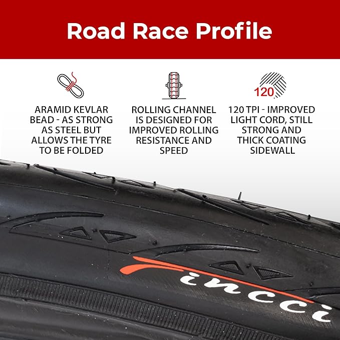Fincci Road Bike 25-622 700x25c Tire with 700c Bike Tube Presta Valve - Foldable Kevlar 700c Bike Tire with 1 mm Nylon Puncture Resistant, 120 TPI - Accessories for Folding, Carbon, Racing, City Bikes