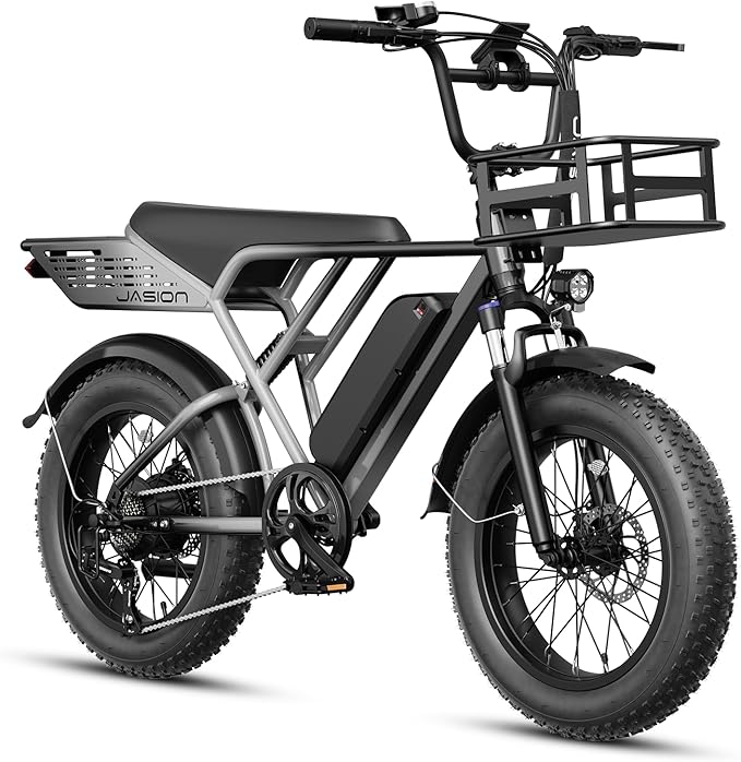 Jasion RetroVolt Electric Bike for Adults, 2000W/3000W Peak - 30/38MPH Electric Dirt Bike, 48V-52V, 13AH/20AH Battery, 70/90Miles Max Range Electric Motorcycle, 20'' X 4'' Fat Tire All-Terrain E-Bike
