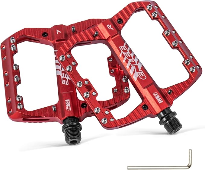 ENLEE Mountain Bike Pedals Flat, 3 Sealed Bearing Lightweight Aluminum Metal Bike Pedals 9/16", Waterproof MTB Pedals Flat with Removable Anti-Skid Nails for Adult Mountain Road BMX Bike