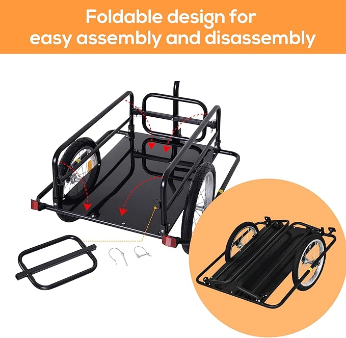 Bike Cargo Trailer, Bicycle Trailer, 88 lbs Load Capacity, Heavy-Duty Bicycle Wagon Cart w/16 Wheels, Foldable Compact Storage with Universal Hitch