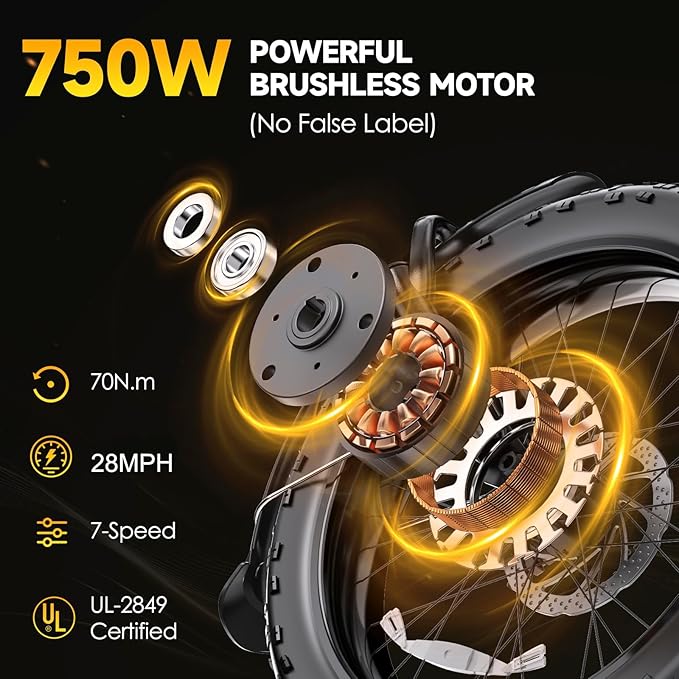 Electric Bike for Adults 20" Fat Tire1300W Peak Motor 52V 13AH Removable Battery Max Range 35 Miles,28MPH,Folding EBike with Shimano 7 Speed and Adjustable Seat