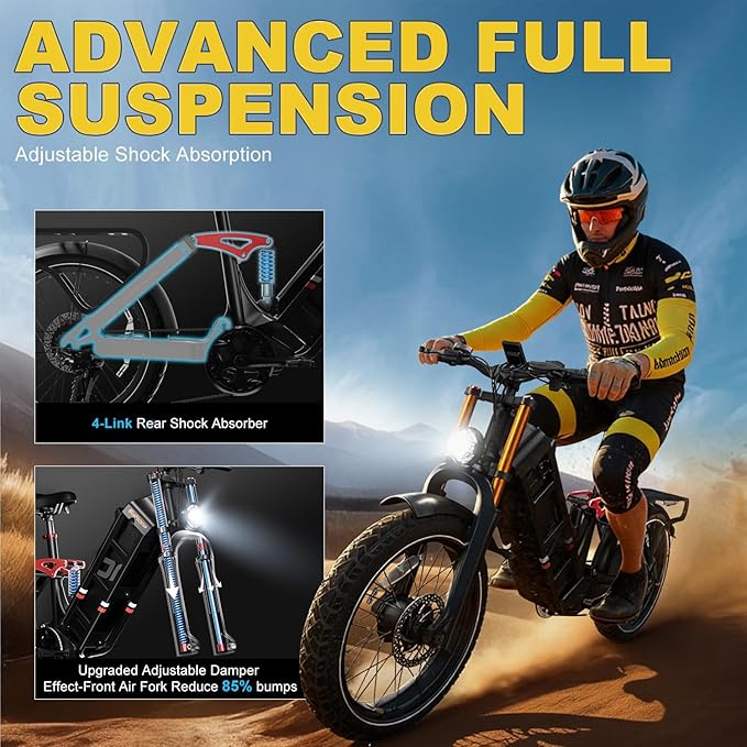 2026 eAhora Juliet Pro 2 EBike - Dual Motor 5400W/1200W 30-43MPH 60V 70Ah 200Mile Long Range Electric Bike for Adults, 20'' Fat Tire Fast Electric Mountain Bike Full Suspension Electric Bicycle