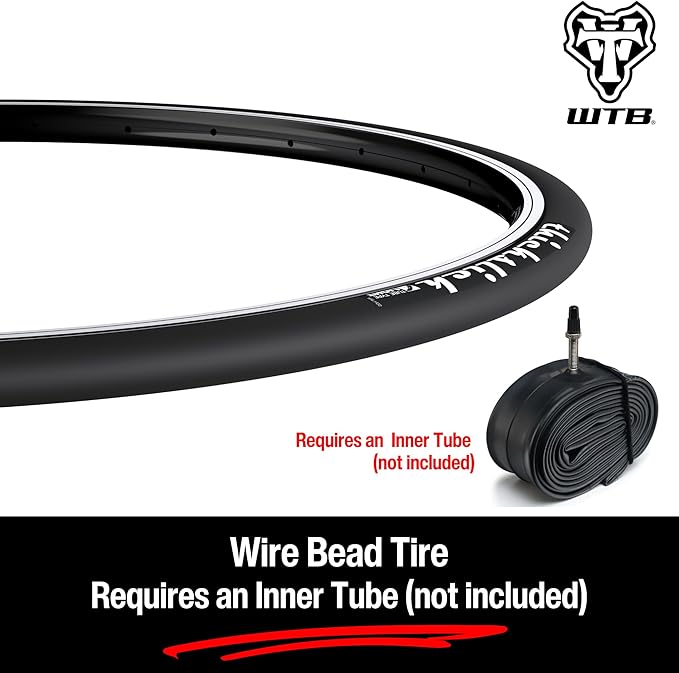 WTB ThickSlick Hybrid Bike Tire (26"/29"/700c) Wire Bead - Slick Tread - Commuter & Campus (Black/White, Optional Flat Guard)