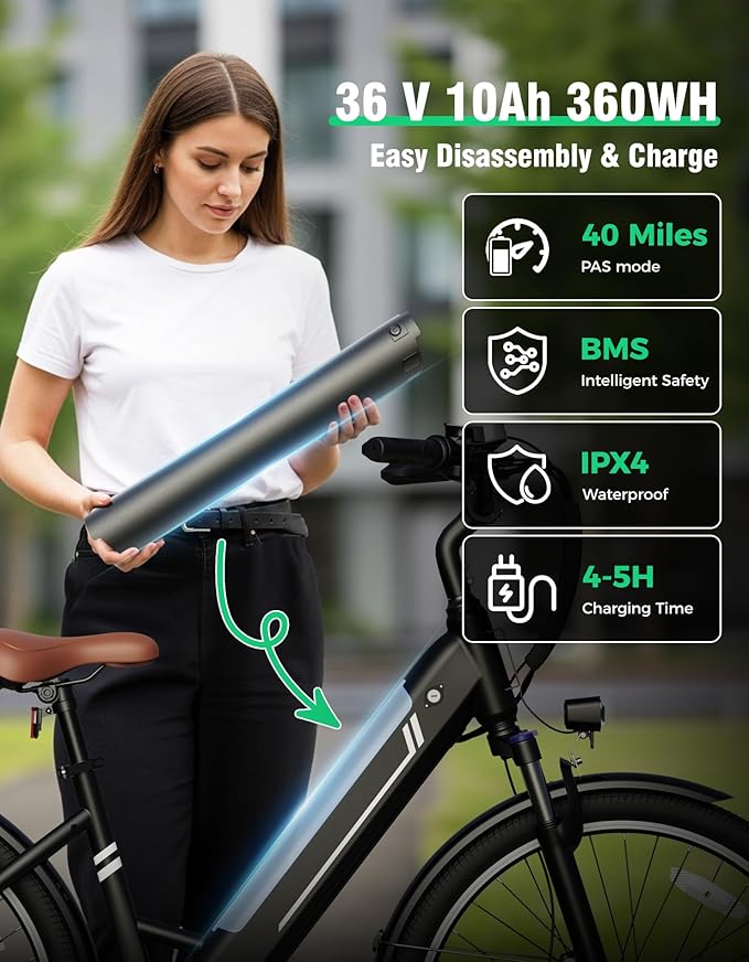 26" Electric Bikes for Adults, Peak 1000W Electric Bike, Up to 25MPH&40 Miles, Ebike for Adults with 375Wh Removable Battery, 7-Speed&Front Suspension Commuter Ebike for Outdoor (Jet Black)