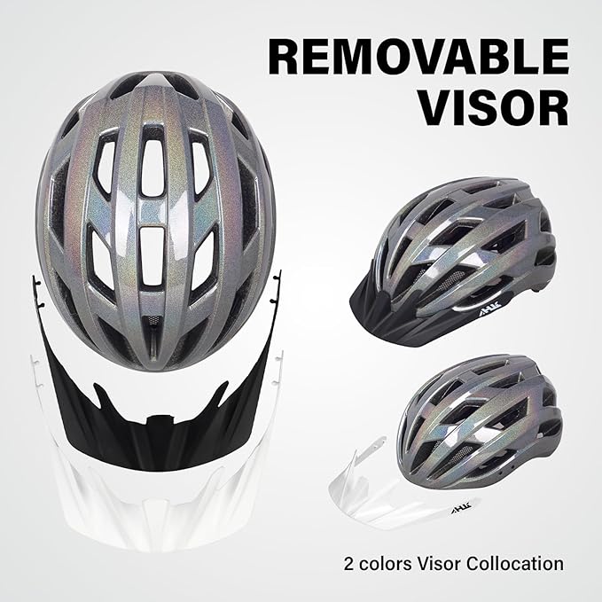 Youth Adult Road Bike Helmet, Men Women Adjustable Mountain Bicycle Helmet with Detachable Visor, 2 Sizes for Age 8-14+ Youth, Kids, Adult