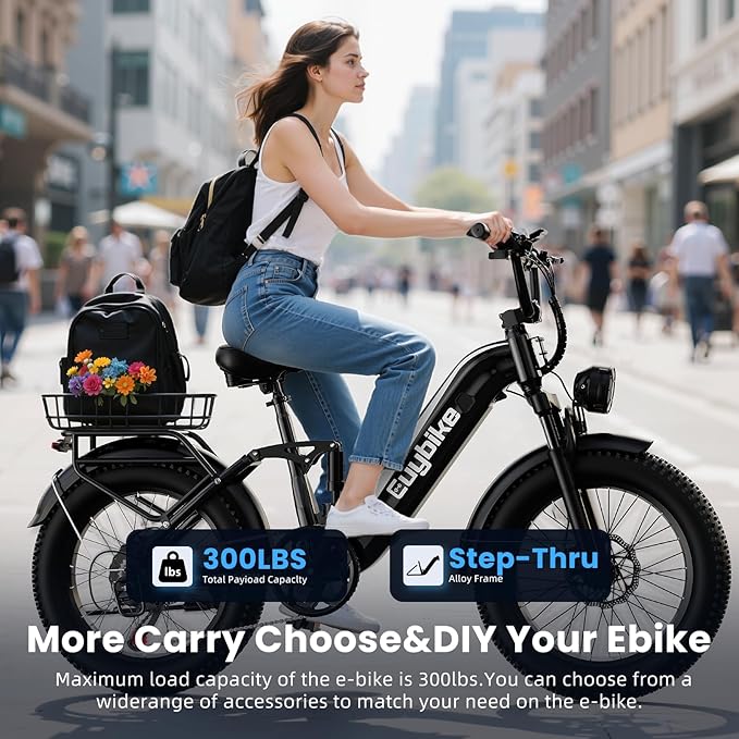 Electric Bike for Adults, 48V 20Ah Battery,1500W Peak Motor Step Thru Ebike 80+ Miles Max Range, 20x4.0 Fat Tires,Max 30Mph Electric Mountain Bike for All Terrain, Ideal for Commute, Off-Road