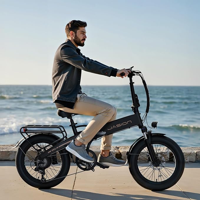 Jasion Electric Bike for Adults, 1000W Peak Motor Foldable Ebike, Aluminum 20'' Fat Tire Electric Bicycle Built-in 48V Removable Battery, EBS Commuter E Bikes up to 23 MPH & 45 Miles Max Range