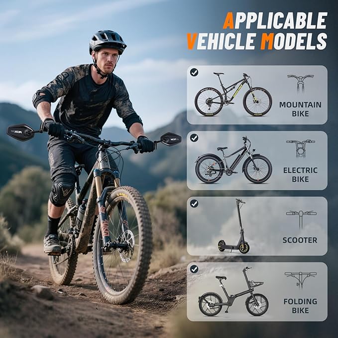 West Biking Bike Mirror, 360° Adjustable HD Shatterproof Bicycle Mirror, Aluminium Alloy Mirror Stem Provides Exceptional Stability,Handlebar-End Rear-View Mirror Suitable For E-Bike(Left)