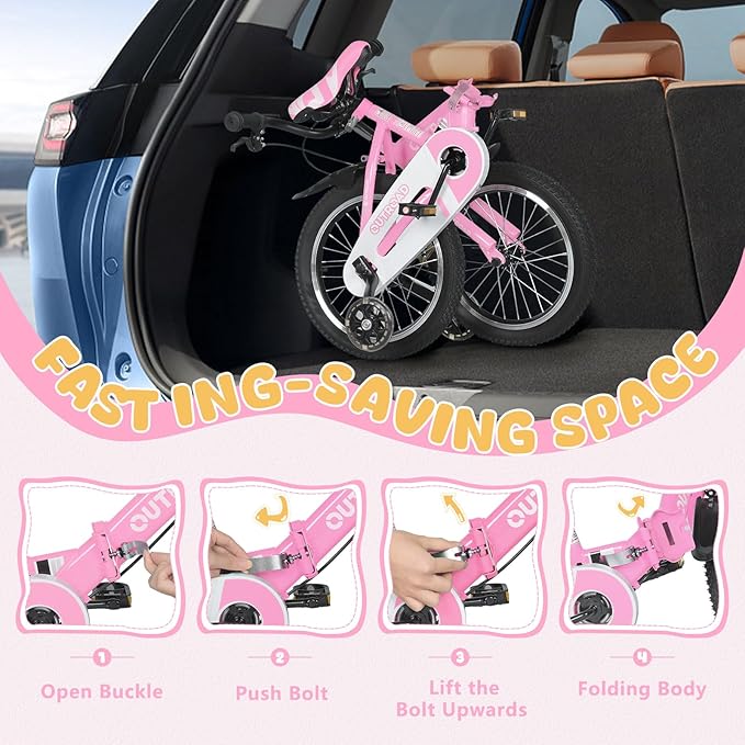 14/16/18 Inch Folding Kids Bike with Training Wheels, Gifts for Girl&Boy Age 3-10 Years, Toddler Bike with Dual Brakes for Beginners, Multi-Color