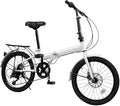 7 Speed Folding Bike, 20-Inch Foldable Bike Height Adjustable High Carbon Steel Frame Dual Disc Brakes Folding Bicycle for Adults Youth Men Women (White)…