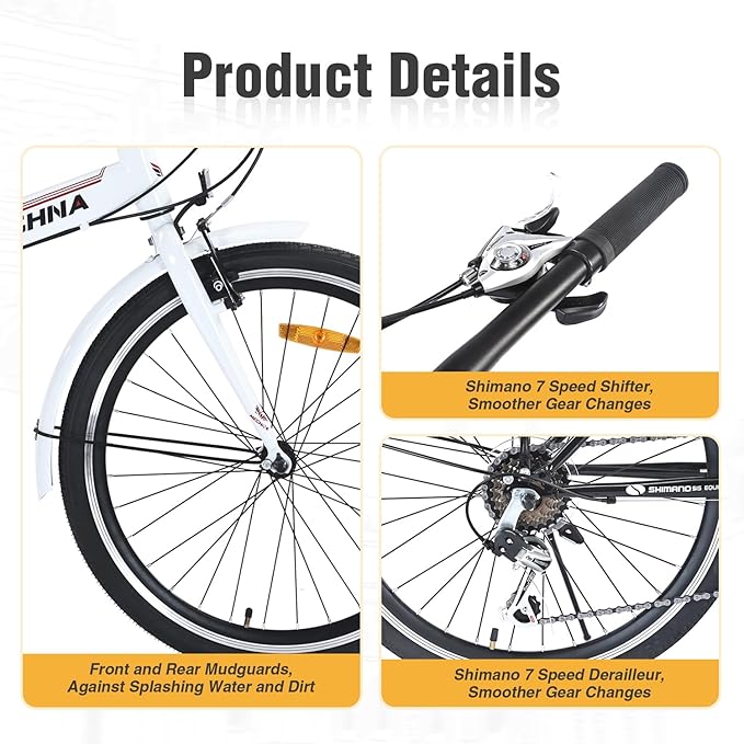 24" Folding Bikes for Adults 7 Speed City Commuting Folding Bicycle with Steel Frame/Front and Rear are V Brakes Compact Folding Bike for Adults Men and Wome No Assembly Required