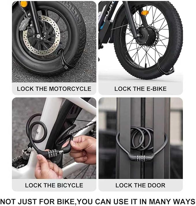 Venzio 2.62FT Bike Lock Cable, Heavy Duty 4-Digit Combination Lock, 10mm (3/8 inch) Self-Coiling Anti-Theft Security Cable for Bicycle, Scooter, Stroller, Fence, Gate, Grill, Outdoor Use