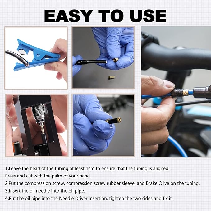 25Pcs 2500mm Bike Hydraulic Brake Hose Kit with Needle Driver Insertion Tool and Hose Cutter for Shimano BH59 System, Include 4 Press screws/4 Sleeves/6 Caps/4 Olive Head/4 Inserts