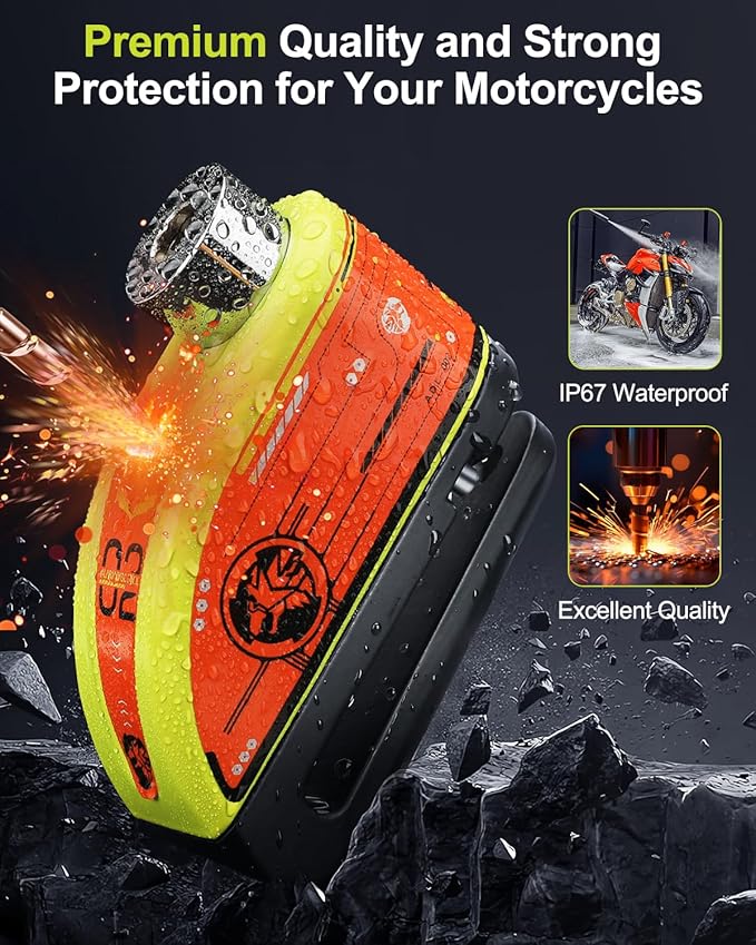 ZEXMTE Motorcycle Alarm Disc Brake Lock, Rechargeable Motorbike Disc Lock Alarm 120dB with 1.8m Reminder Cable, Anti-Theft Waterproof Disc Brake Lock for Motorcycle, Bike, Scooter, E-Bike, Green