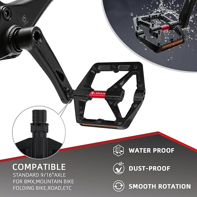 Road/MTB Bike Pedals - 9/16" Sealed Bearing Lightweight Aluminum Alloy Flat Platform Bicycle Pedals with Reflector for Road Mountain BMX MTB Bike