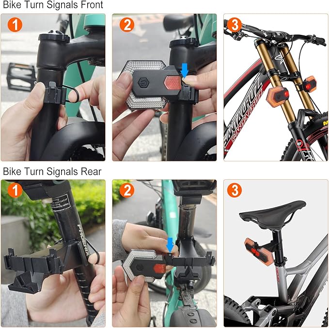 GOLDFOX Bike Turn Signals Front and Rear, USB Rechargeable Bike Tail Light with Bicycle Horn, Wireless Waterproof Bike Rear Light for for Road Cycling Safety