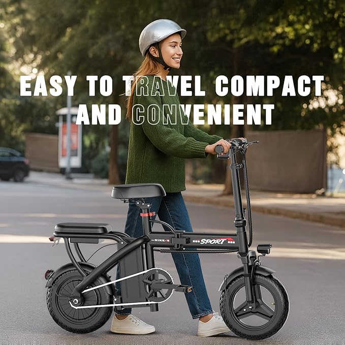 Electric Bike for Adults Teens, 800/1200W Peak Folding Ebike, 22/25MPH & 30/45 Miles Range, 14" Commuting Ebike with Dual Suspension & Dual Brake, 3-Speed Modes, Portable Electric Mini Bike