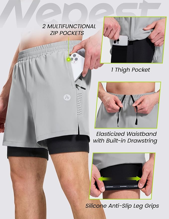 Nepest Men's Mountain Bike Shorts 4D Padded Cycling Bicycle Biker Riding Loose-fit Gel Padding MTB Shorts Zipper Pockets
